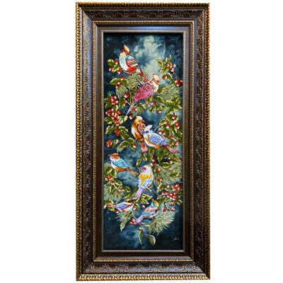 Tapis persan figuratif noué à la main de Tabriz représentant un oiseau