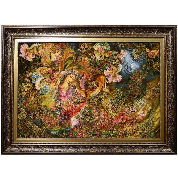 Tapis mural persan fait main de Tabriz représentant la miniature Cycle of Life