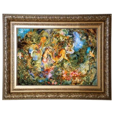 Tapis mural persan fait main de Tabriz représentant la miniature Dayereh Hasti