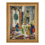Tapis persan figuratif noué à la main de Tabriz représentant le bazar du Caire
