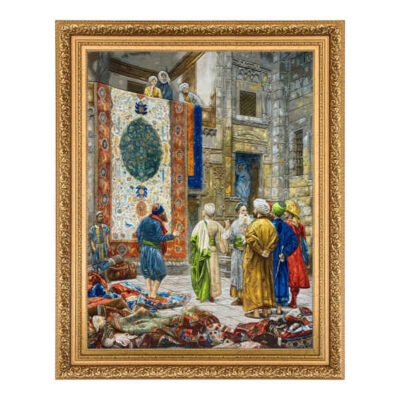 Tapis persan figuratif noué à la main de Tabriz représentant le bazar du Caire