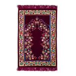 Tapis de Prière Islamique Rembourré en Velours Rouge avec Motif Floral pour Musulmans