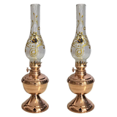 Lampe persane en cuivre à huile kerosène – modèle Shah Abbas (2x)