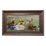 Tapis persan figuratif noué à la main de Tabriz représentant le filage de laine