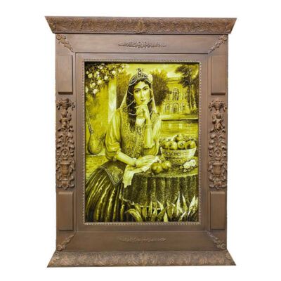 Tapis persan figuratif noué à la main de Tabriz représentant une fille qajare