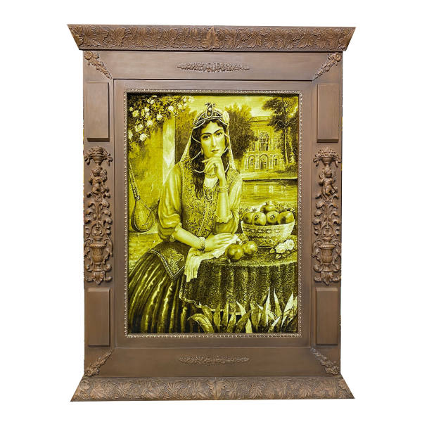 Tapis persan figuratif noué à la main de Tabriz représentant une fille qajare