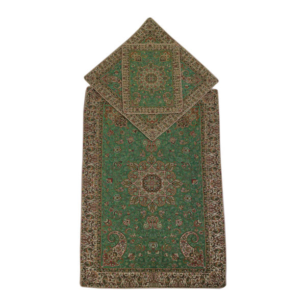 Tapis de prière en Termeh persan de luxe, Sajada Paisley vert islamique