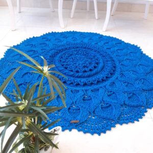 Tapis de sol macramé bohème tissé à la main – Motif Maral Bleu