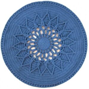 Tapis de sol macramé bohème tissé à la main – Design Soleil bleu