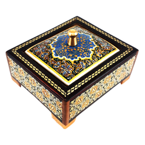 Boîte en bois Khatamkari persane adaptée pour organiser des bijoux