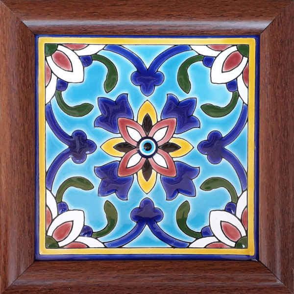 Carreau persan décoratif encadré - Œil maléfique