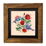 Carreau persan décoratif encadré – Fleur & Oiseau