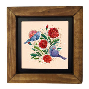 Carreau persan décoratif encadré – Fleur & Oiseau