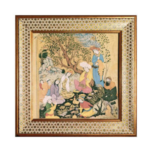 Carreau persan décoratif encadré – Shahnameh inspiré : Miniature