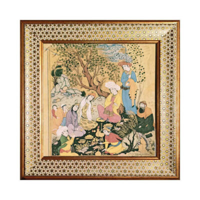 Carreau persan décoratif encadré – Shahnameh inspiré : Miniature