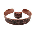 Ensemble de Bague et Bracelet en Cuivre Perse Modèle Lion Ailé