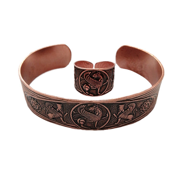 Ensemble de Bague et Bracelet en Cuivre Perse Modèle Lion Ailé