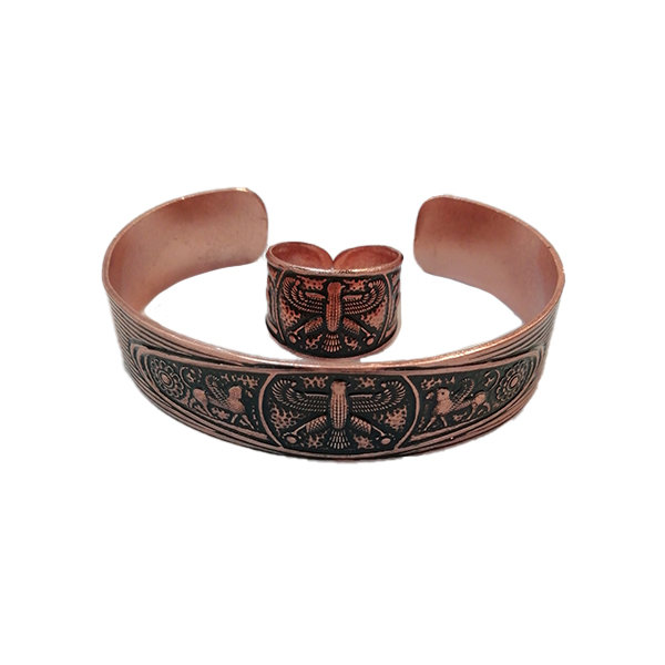 Ensemble de Bague et Bracelet en Cuivre Perse Modèle Zoroastre