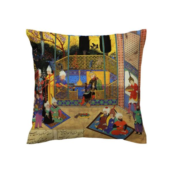 Housse de coussin en velours persan - Illustration Miniature de Shahnameh (Set de 2)