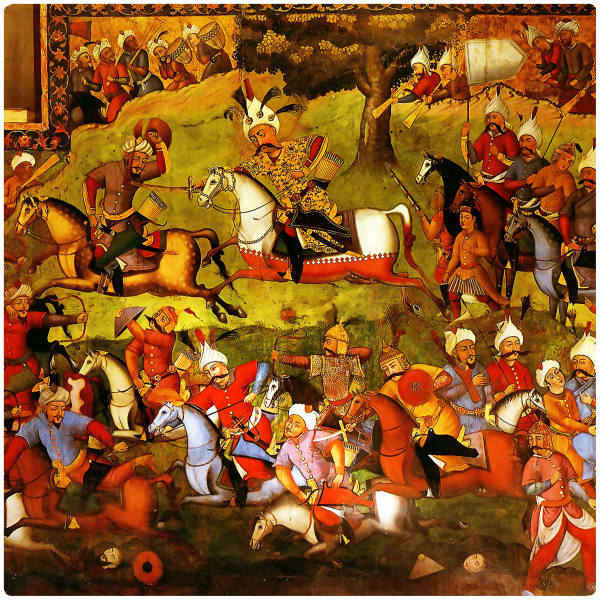Housse de coussin en velours persan - Design Guerre de Shahnameh (Set de 2)