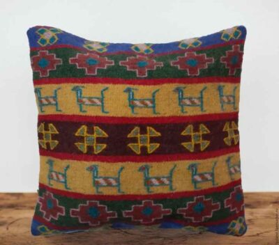 Housse de Coussin Kilim Persan – Design Chèvre Tissé à la Main