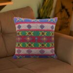 Housse de Coussin Kilim Persan – Vert & Rose Tissé à la Main