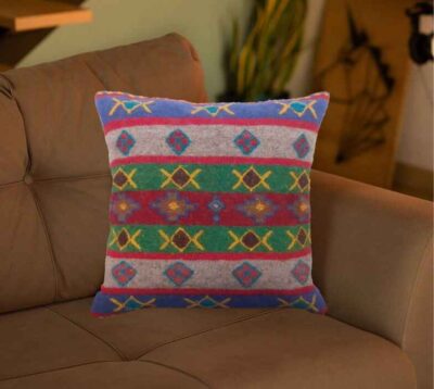 Housse de Coussin Kilim Persan – Vert & Rose Tissé à la Main