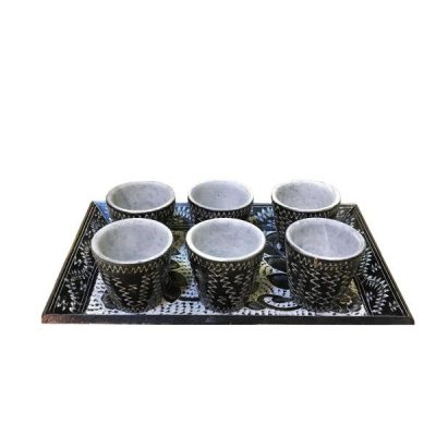 Service à Thé et Café Persan en Pierre Fabriqué à la Main – Gravure Tooran