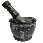 Mortier et Pilon en Pierre avec Motif Floral Persan Traditionnel Golsang