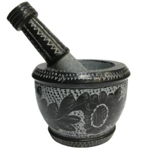 Mortier et Pilon en Pierre avec Motif Floral Persan Traditionnel Golsang