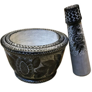 Mortier et Pilon en Pierre avec Motif Floral Persan Traditionnel Siaghalam