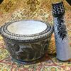 Mortier et Pilon en Pierre avec Motif Floral Persan Traditionnel Siaghalam
