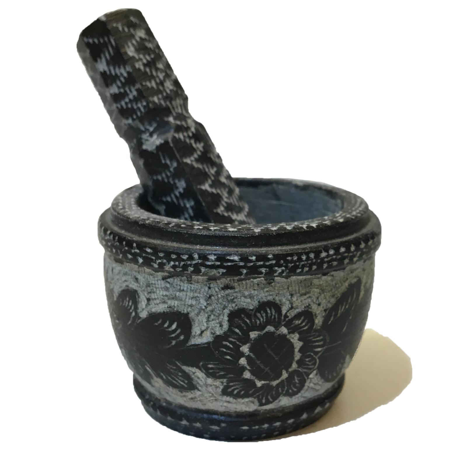 Mortier et Pilon en Pierre avec Motif Floral Persan Traditionnel Khorshid