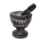Mortier et Pilon en Pierre avec Motif Floral Persan Traditionnel Flor