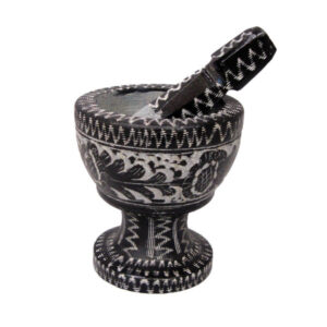 Mortier et Pilon en Pierre avec Motif Floral Persan Traditionnel Flor