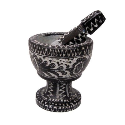 Mortier et Pilon en Pierre avec Motif Floral Persan Traditionnel Flor