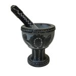 Mortier et Pilon en Pierre avec Motif Floral Persan Traditionnel Rosali