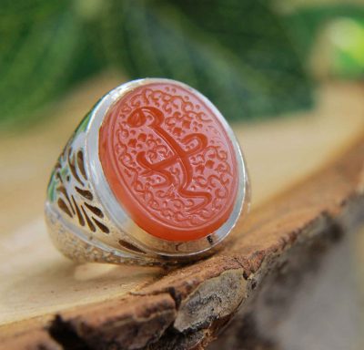 Bague en argent Aqeeq yéménite islamique pour hommes – Rouge