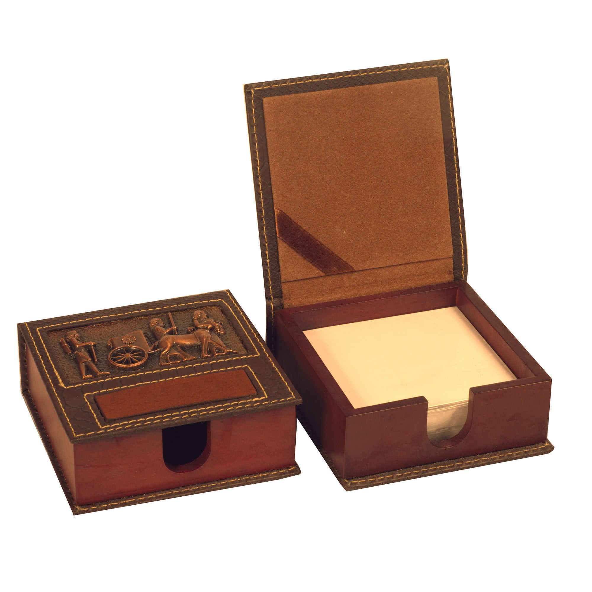 Porte-papier pour mémos de bureau en bois et cuir Modèle Achaemenid