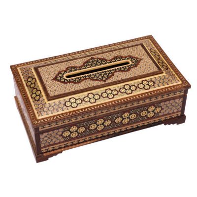 Couvercle de boîte à mouchoirs en bois persan fait main – Khatamkari Golha
