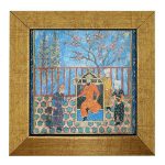 Carreau persan décoratif encadré – Shahnameh inspiré : Ciel bleu