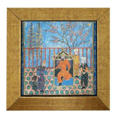 Carreau persan décoratif encadré – Shahnameh inspiré : Ciel bleu