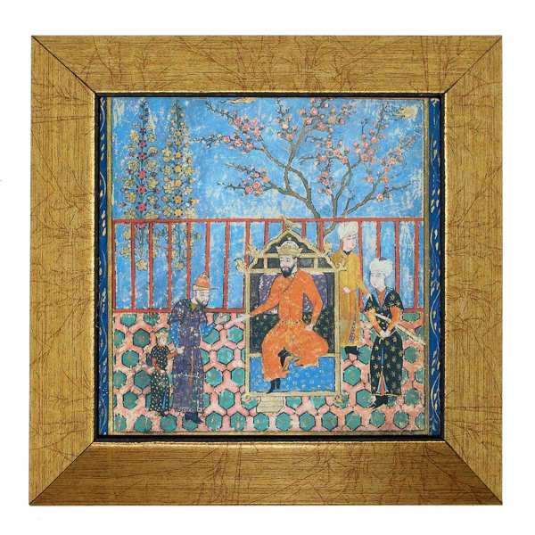 Carreau persan décoratif encadré - Shahnameh inspiré : Ciel bleu