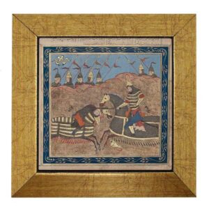 Carreau persan décoratif encadré – Shahnameh inspiré : Combat