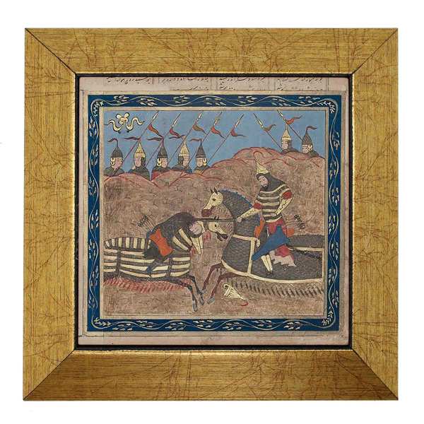 Carreau persan décoratif encadré - Shahnameh inspiré : Combat