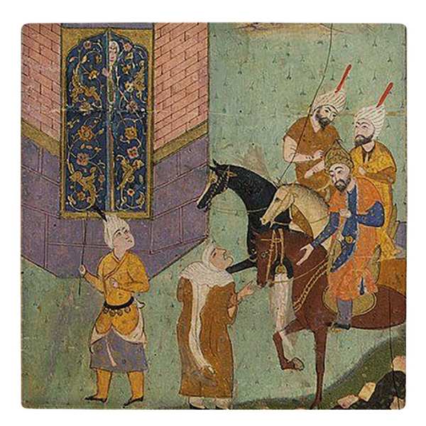 Carreau en céramique persane décoratif - Shahnameh inspiré : Château