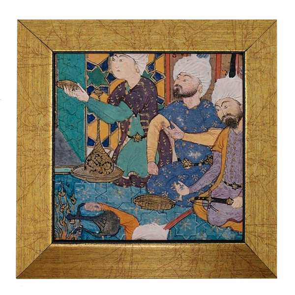Carreau persan décoratif encadré - Shahnameh inspiré : Amis