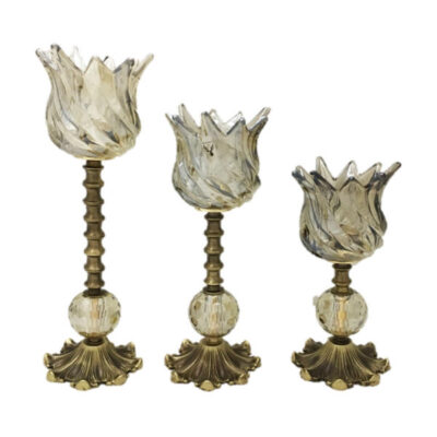 Bougeoir en cristal persan en forme de tulipe, set de 3