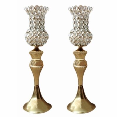Bougeoir en cristal persan en forme de tulipe avec base en métal (2x)
