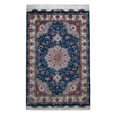 Tapis Persan en Laine Fait Main avec Design Médaillon Bleu Marine – Tabriz